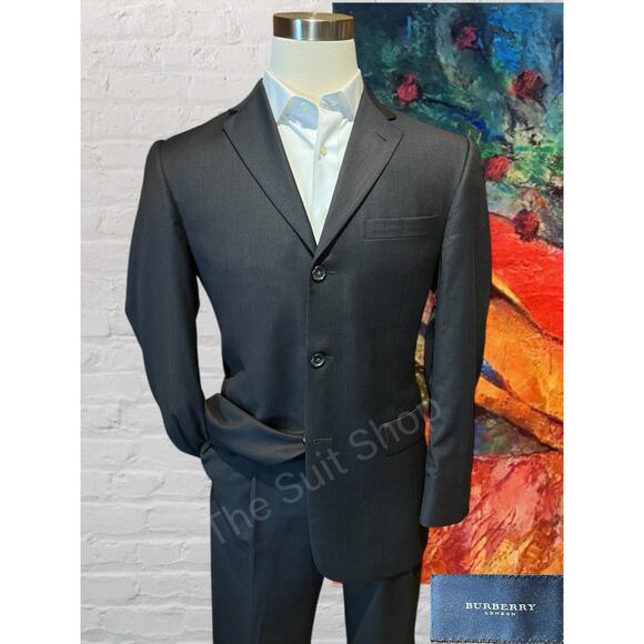 Burberry London 40R 33x29 Solid Dark Brown Designer Luxury 2 Piece Suit - Picture 1 of 16